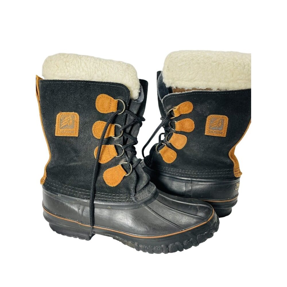 LaCrosse Insulated Snow Boots Black Suede Fiberglass Shank USA Women's Size 8 - Picture 1 of 12